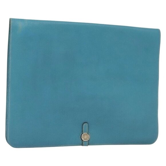 HERMES Dogon Meeting Clutch Bag Togo Light Blue Silver - Picture 1 of 16